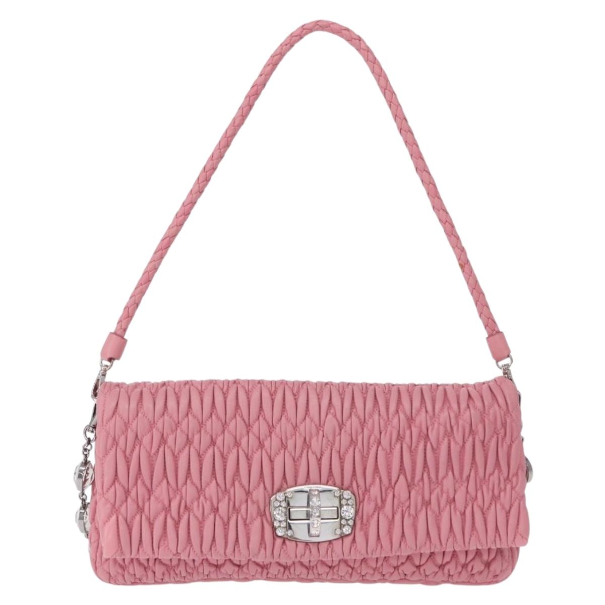 Miu Miu Matelasse Shoulder Bag Leather 2way Pink Silver Auth ka6075M