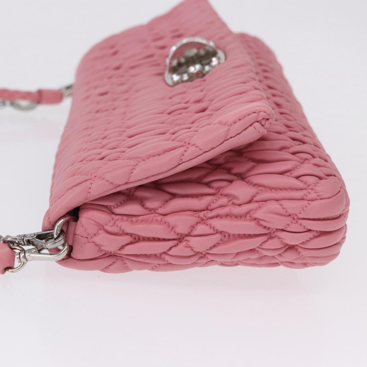 Miu Miu Matelasse Shoulder Bag Leather 2way Pink Silver Auth ka6075M