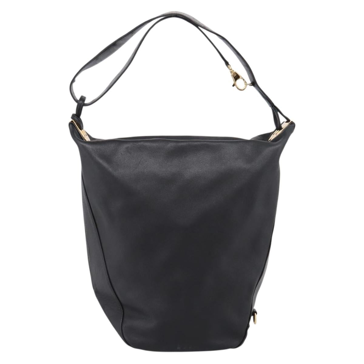 BALLY Shoulder Bag Leather Black Gold Tone Auth ka6077A