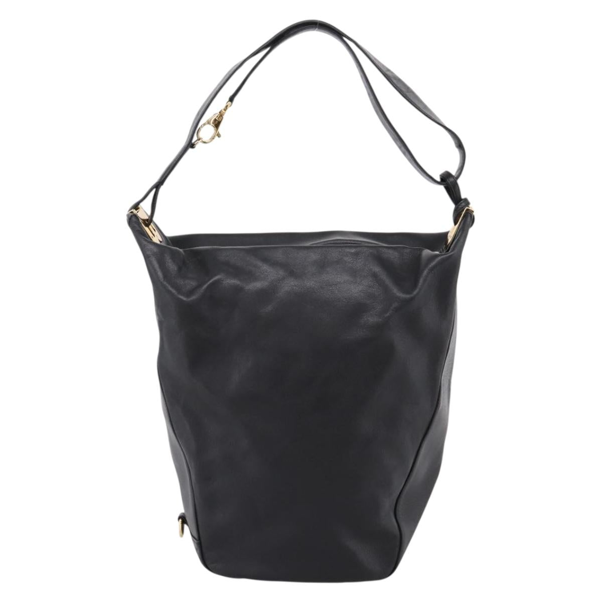BALLY Shoulder Bag Leather Black Gold Tone Auth ka6077A