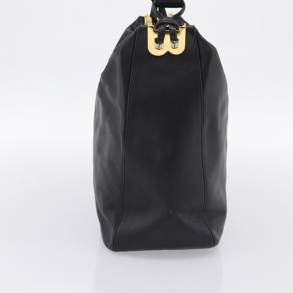 BALLY Shoulder Bag Leather Black Gold Tone Auth ka6077A