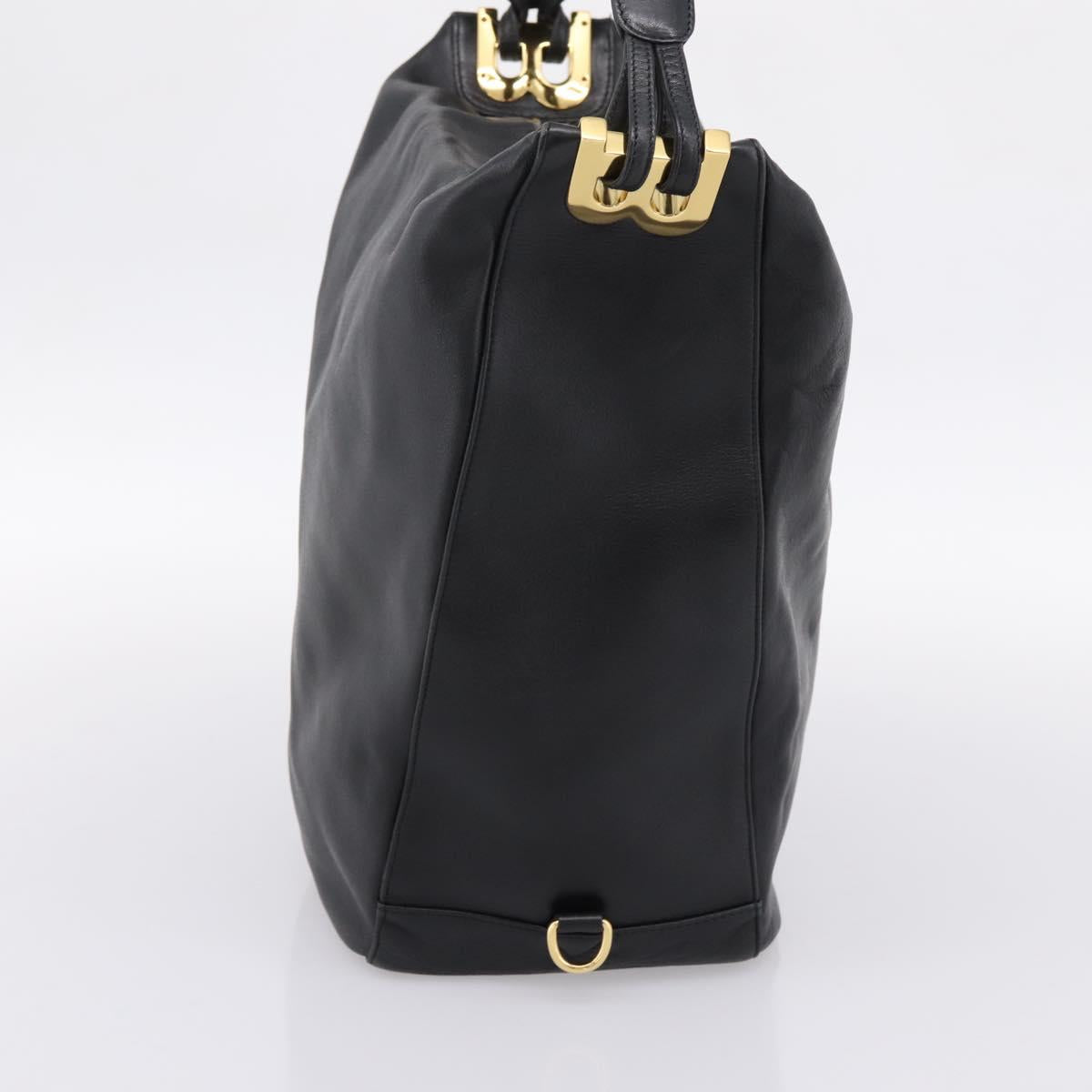 BALLY Shoulder Bag Leather Black Gold Tone Auth ka6077A
