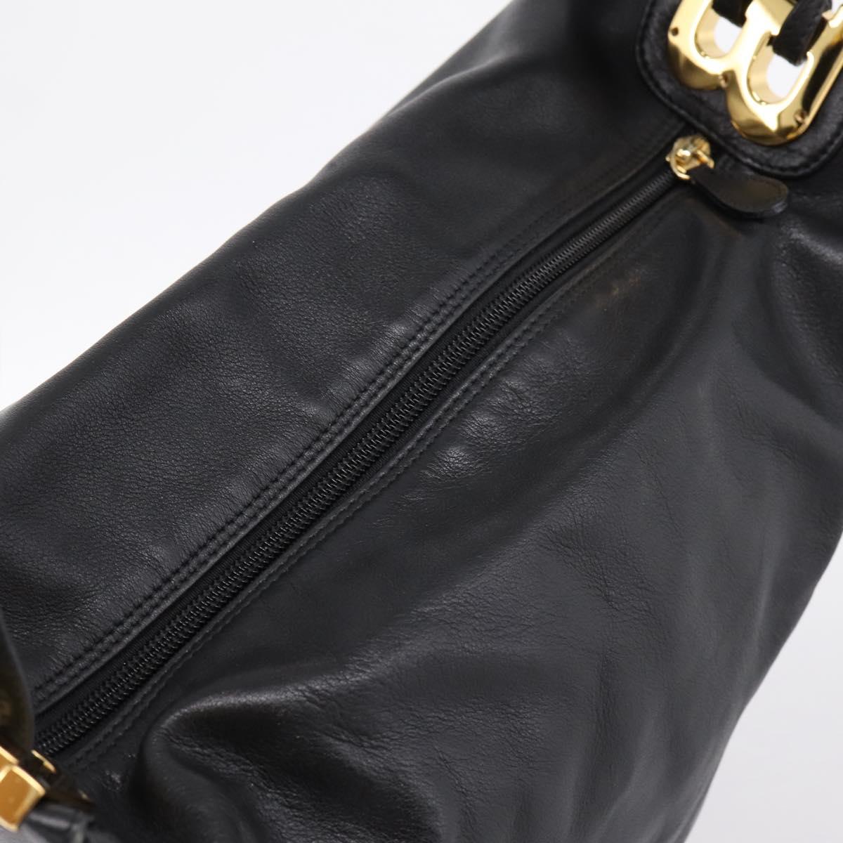 BALLY Shoulder Bag Leather Black Gold Tone Auth ka6077A