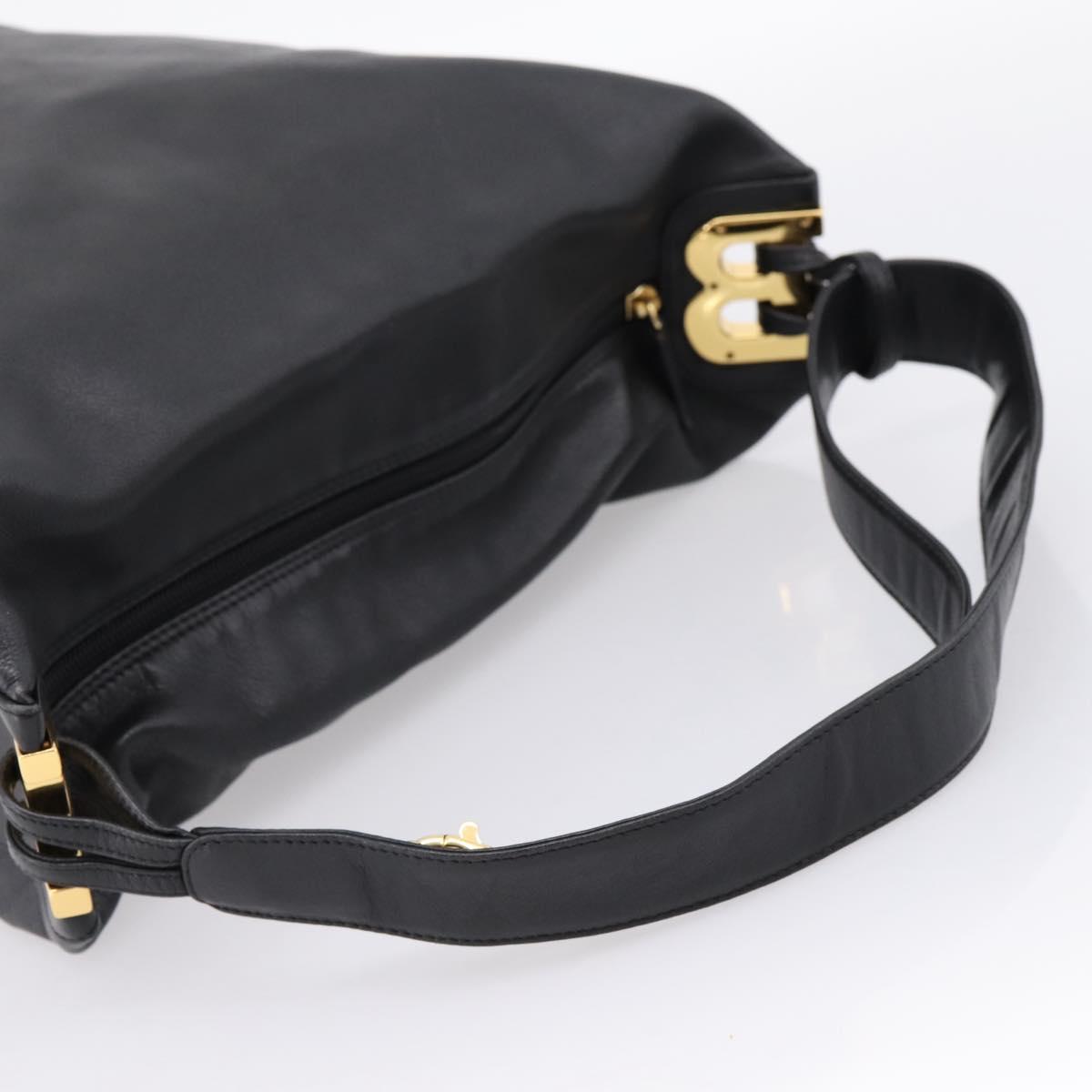 BALLY Shoulder Bag Leather Black Gold Tone Auth ka6077A