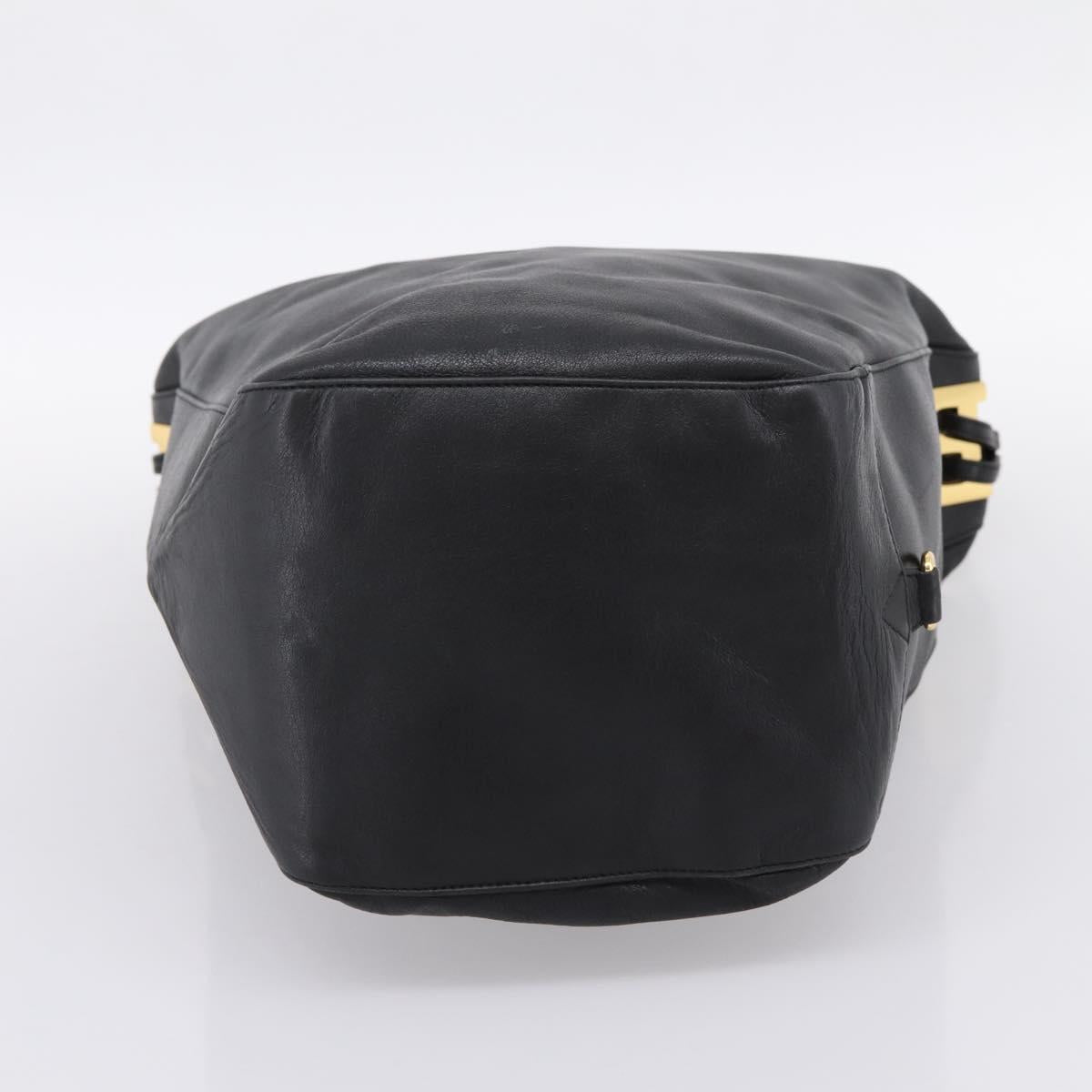 BALLY Shoulder Bag Leather Black Gold Tone Auth ka6077A