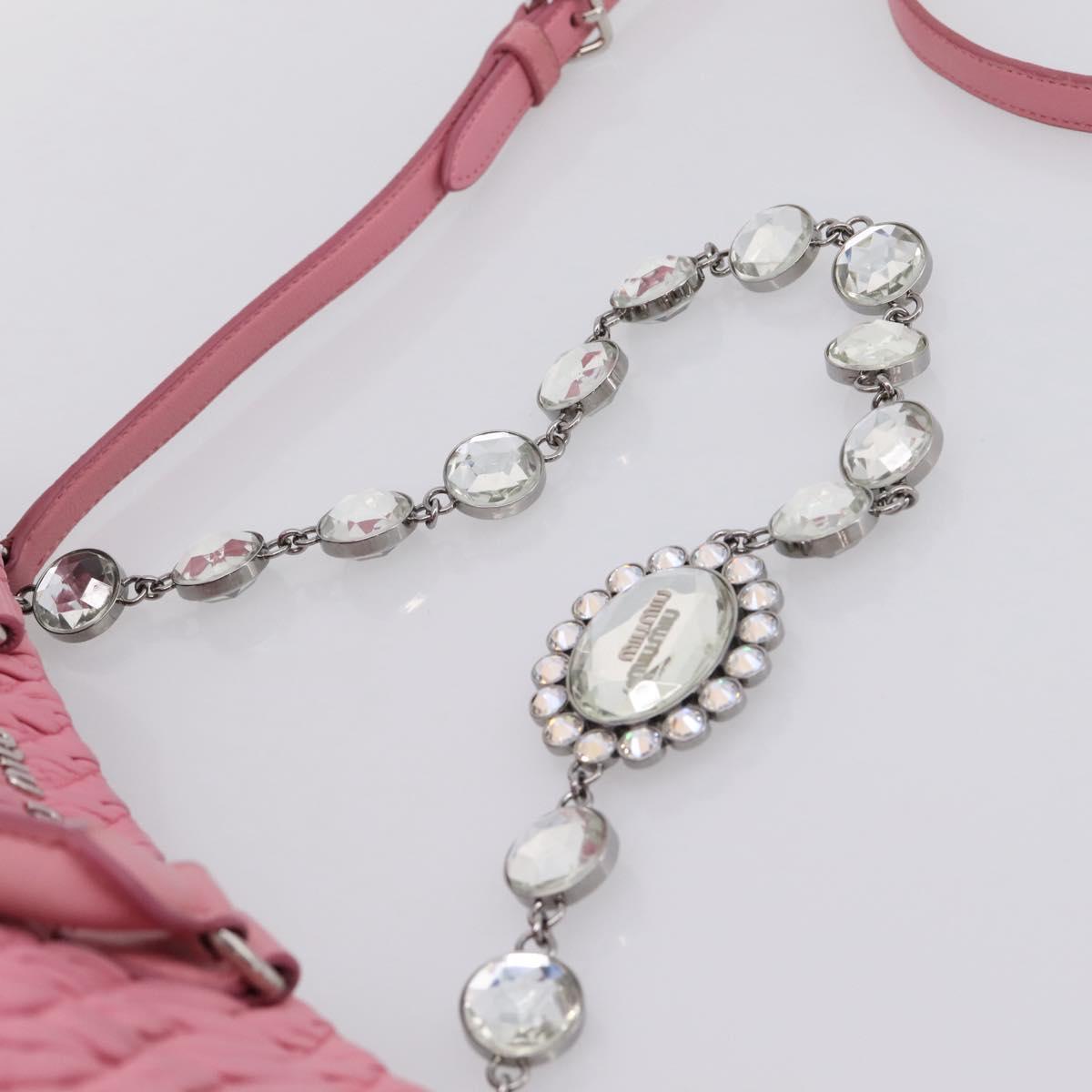 Miu Miu Matelasse Hand Bag Leather Pink Silver Auth ka6078A