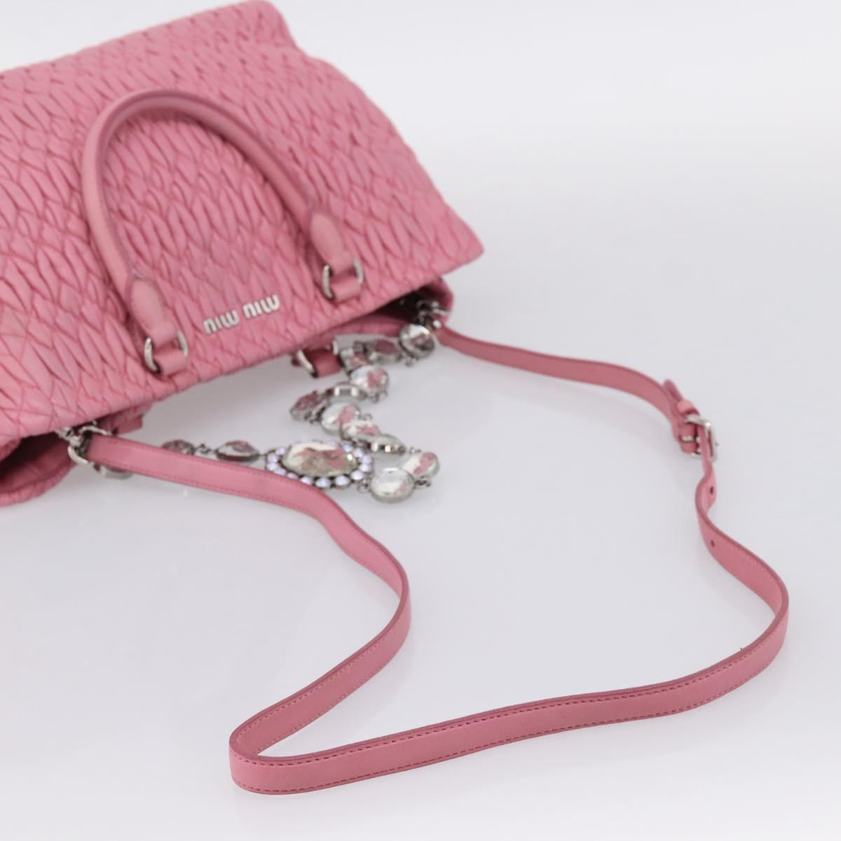 Miu Miu Matelasse Hand Bag Leather Pink Silver Auth ka6078A
