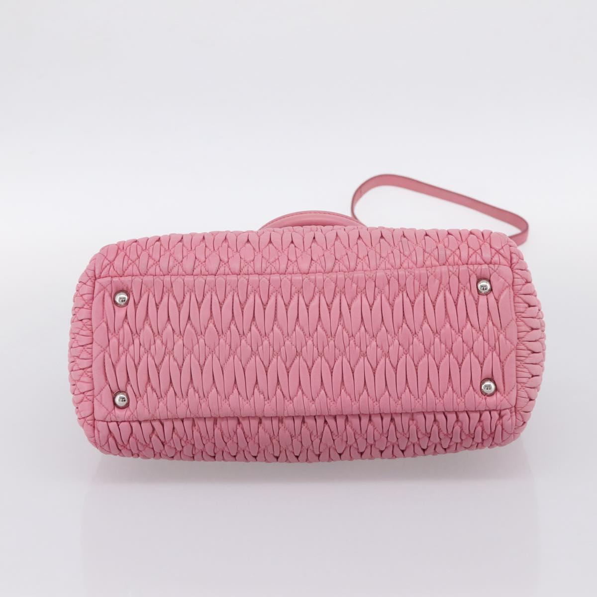 Miu Miu Matelasse Hand Bag Leather Pink Silver Auth ka6078A