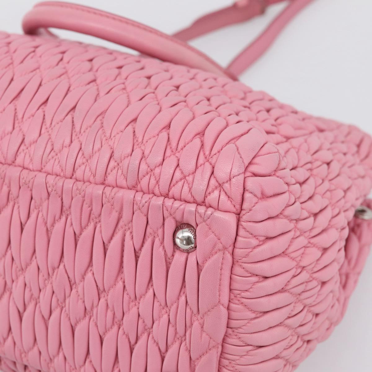 Miu Miu Matelasse Hand Bag Leather Pink Silver Auth ka6078A