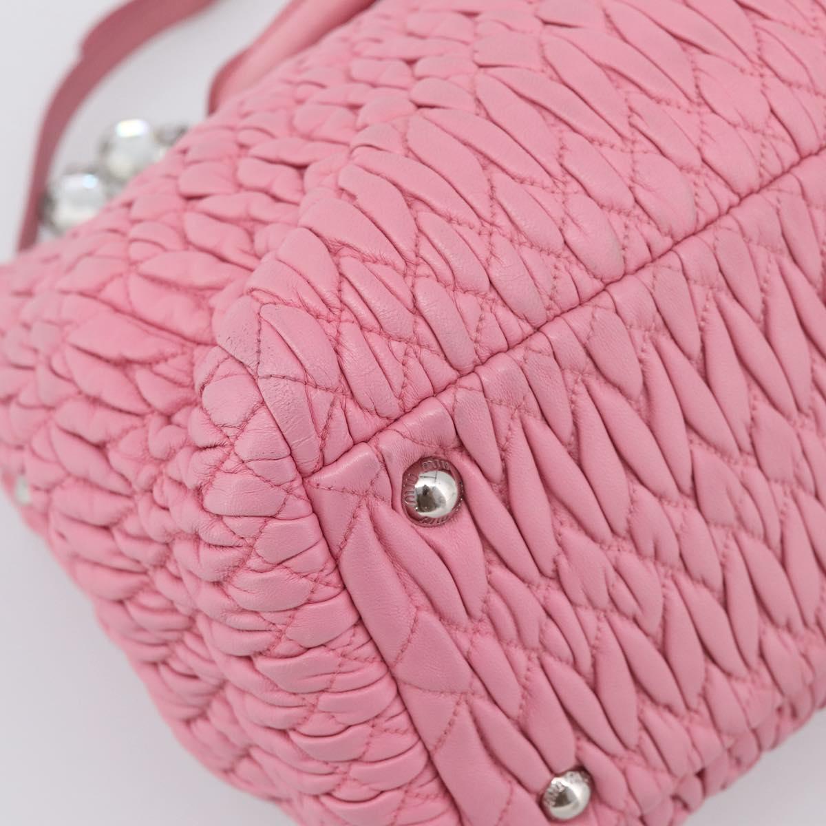 Miu Miu Matelasse Hand Bag Leather Pink Silver Auth ka6078A