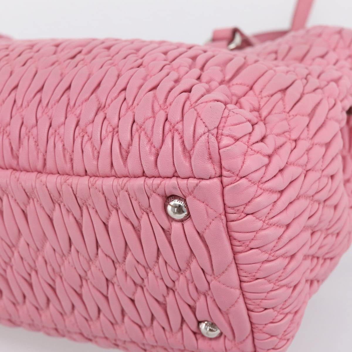 Miu Miu Matelasse Hand Bag Leather Pink Silver Auth ka6078A