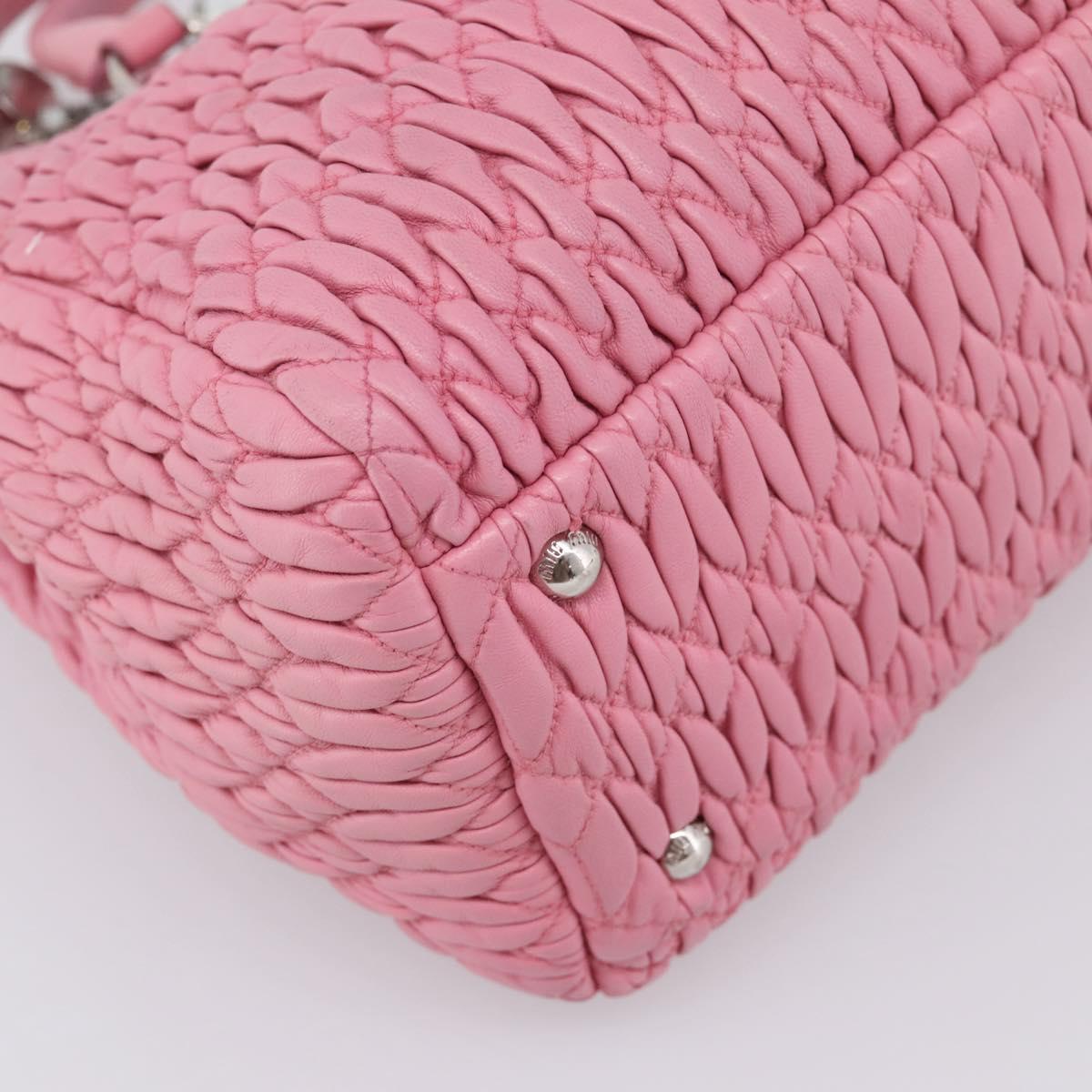 Miu Miu Matelasse Hand Bag Leather Pink Silver Auth ka6078A