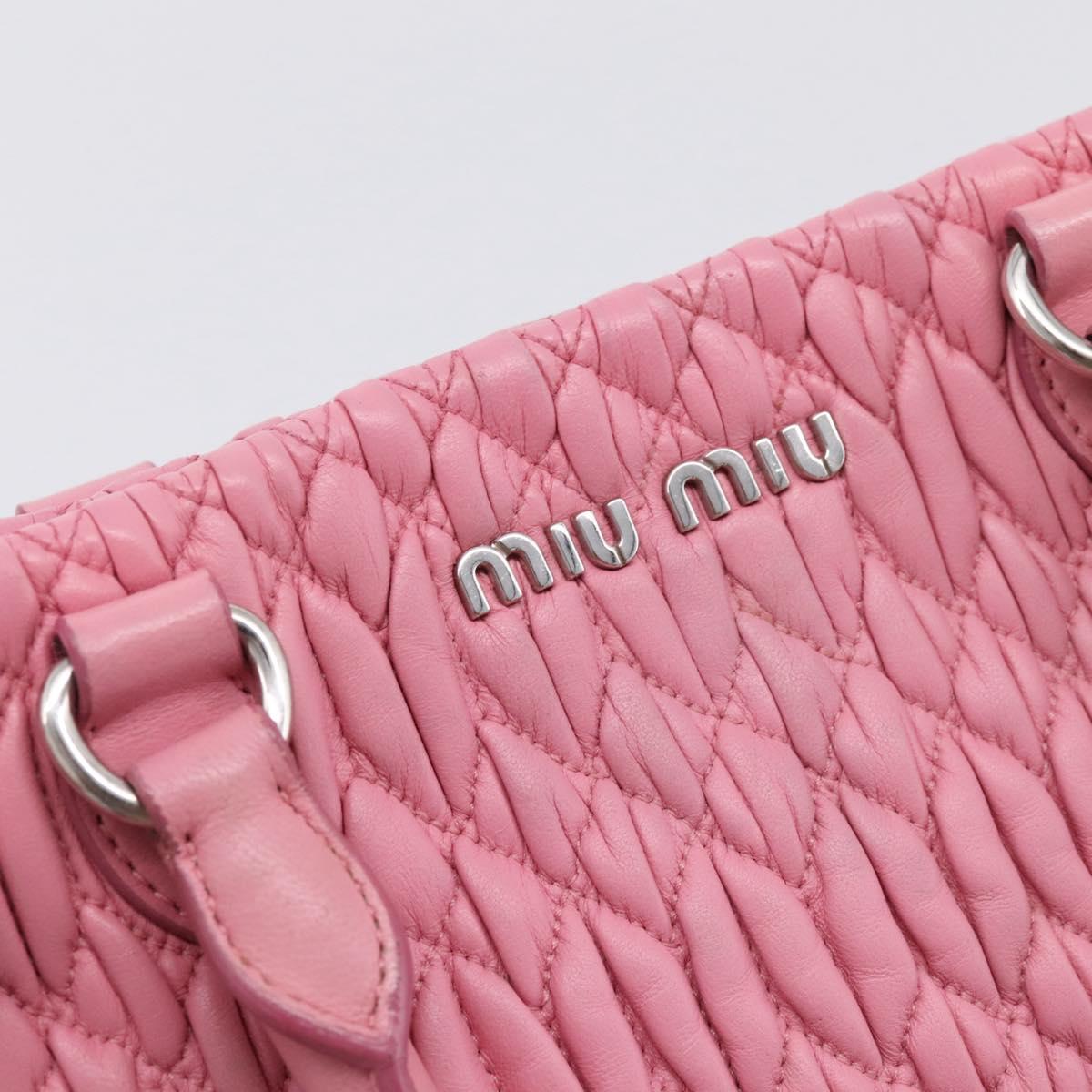 Miu Miu Matelasse Hand Bag Leather Pink Silver Auth ka6078A