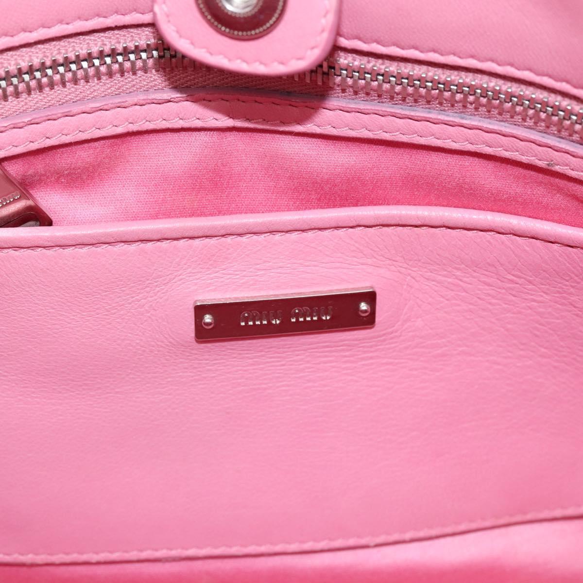 Miu Miu Matelasse Hand Bag Leather Pink Silver Auth ka6078A