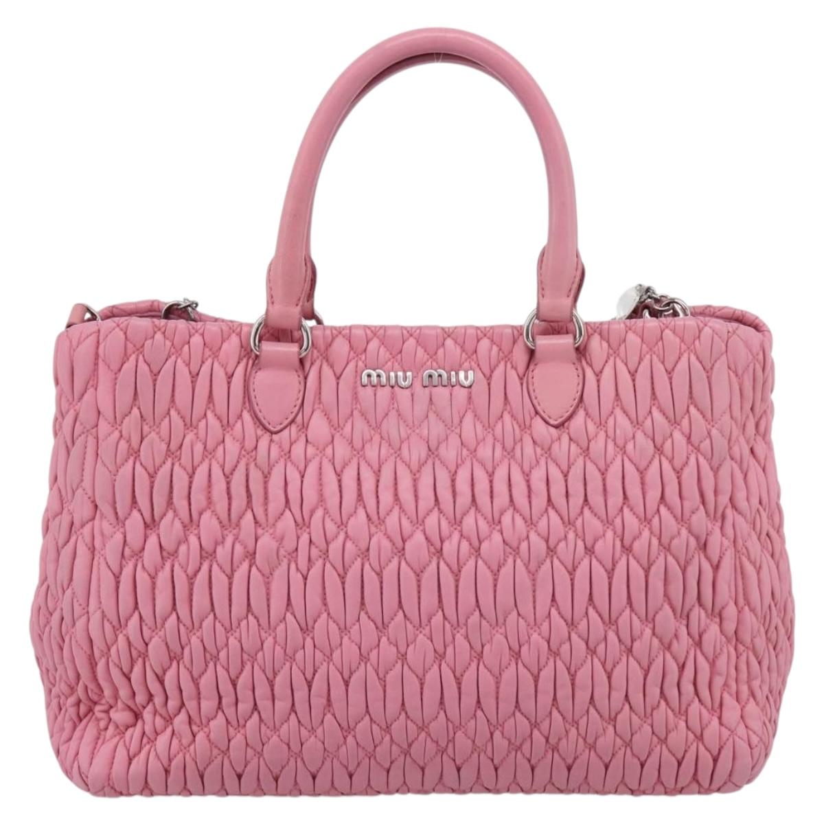Miu Miu Matelasse Hand Bag Leather Pink Silver Auth ka6078A