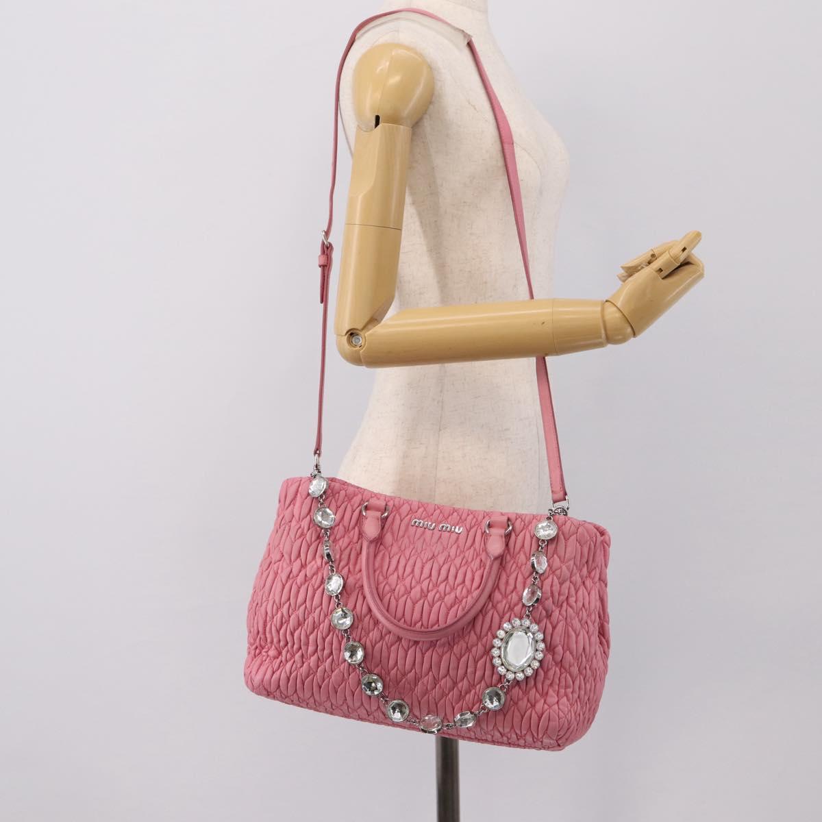 Miu Miu Matelasse Hand Bag Leather Pink Silver Auth ka6078A