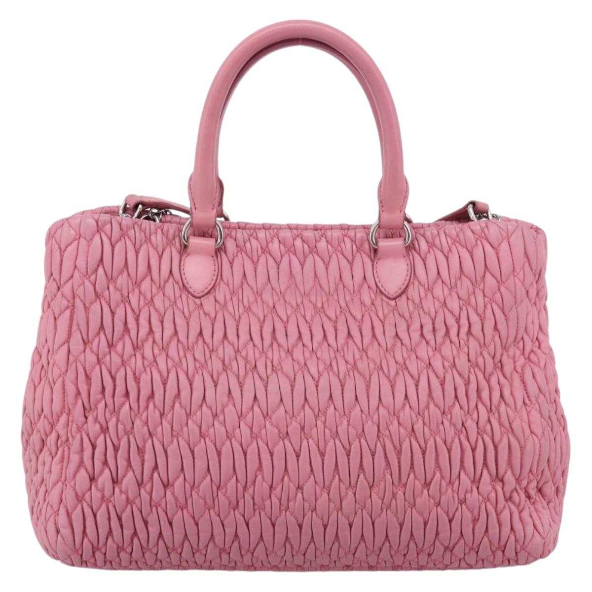 Miu Miu Matelasse Hand Bag Leather Pink Silver Auth ka6078A