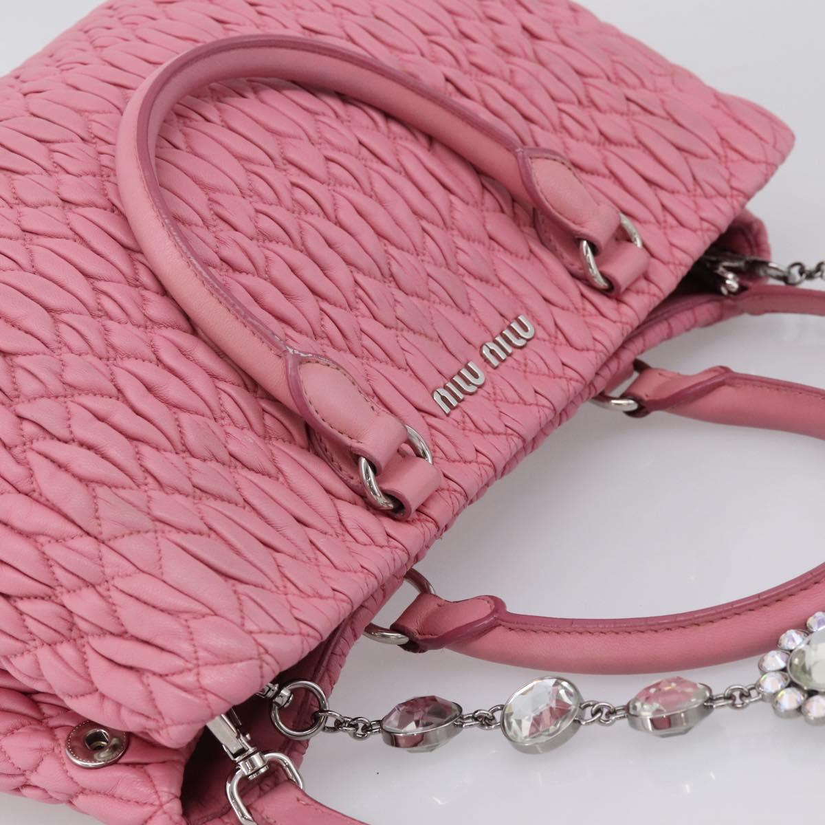 Miu Miu Matelasse Hand Bag Leather Pink Silver Auth ka6078A
