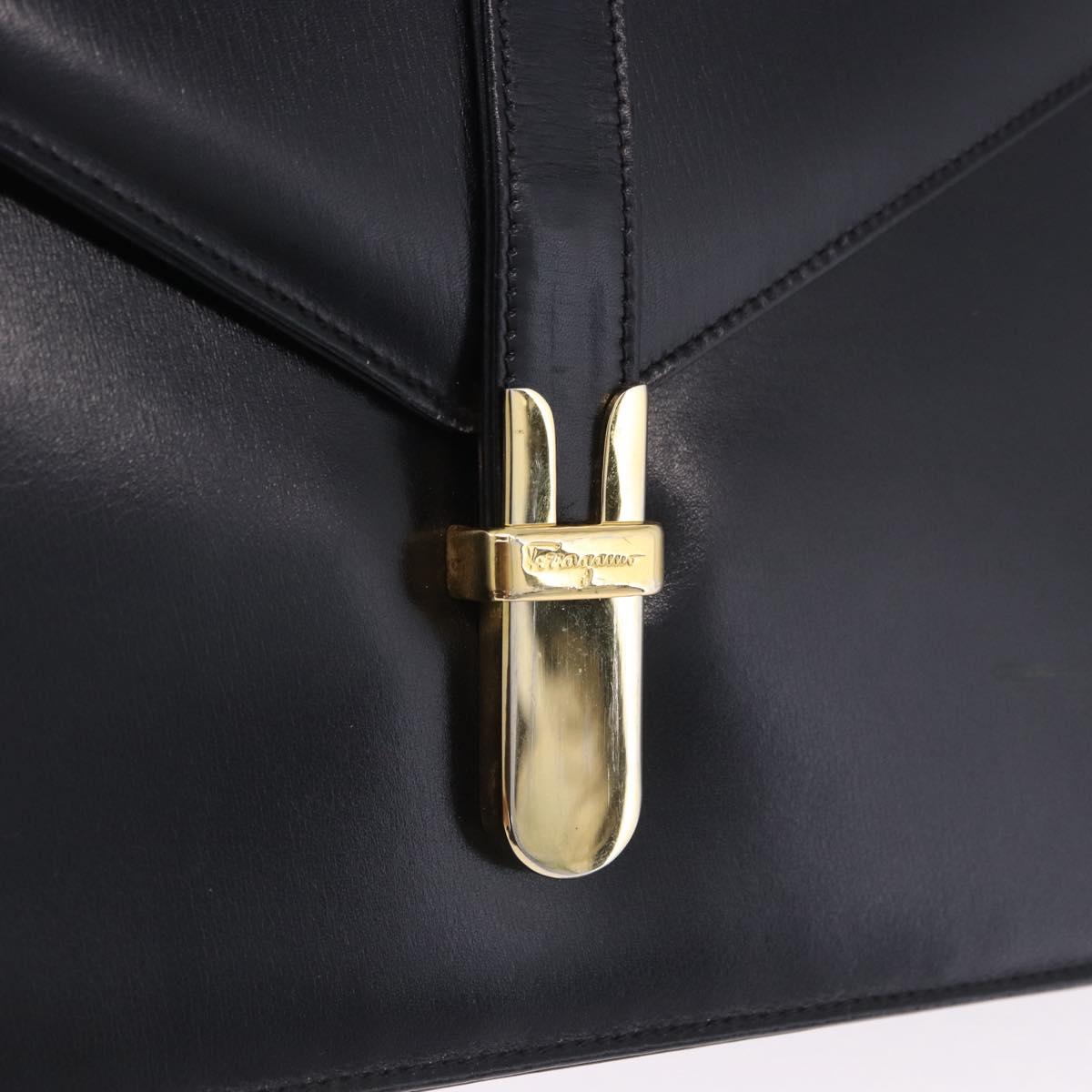 Salvatore Ferragamo Shoulder Bag Leather Black Gold Tone Auth ka6079