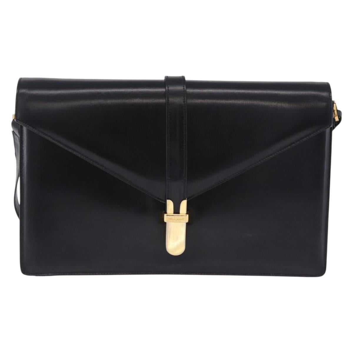 Salvatore Ferragamo Shoulder Bag Leather Black Gold Tone Auth ka6079
