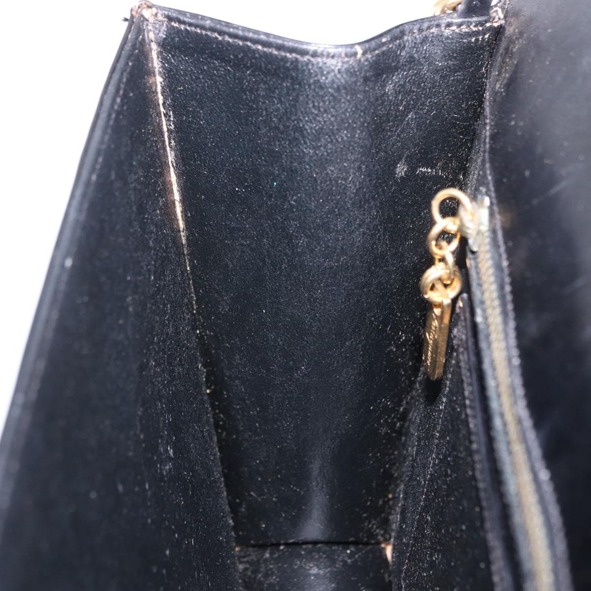 Salvatore Ferragamo Shoulder Bag Leather Black Gold Tone Auth ka6079
