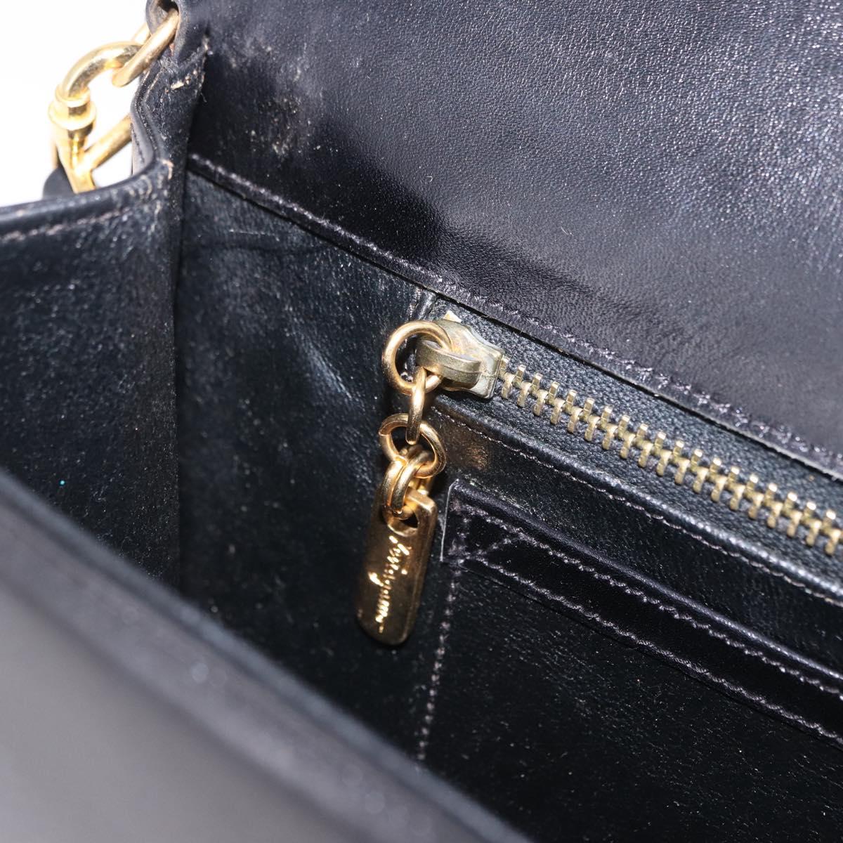 Salvatore Ferragamo Shoulder Bag Leather Black Gold Tone Auth ka6079