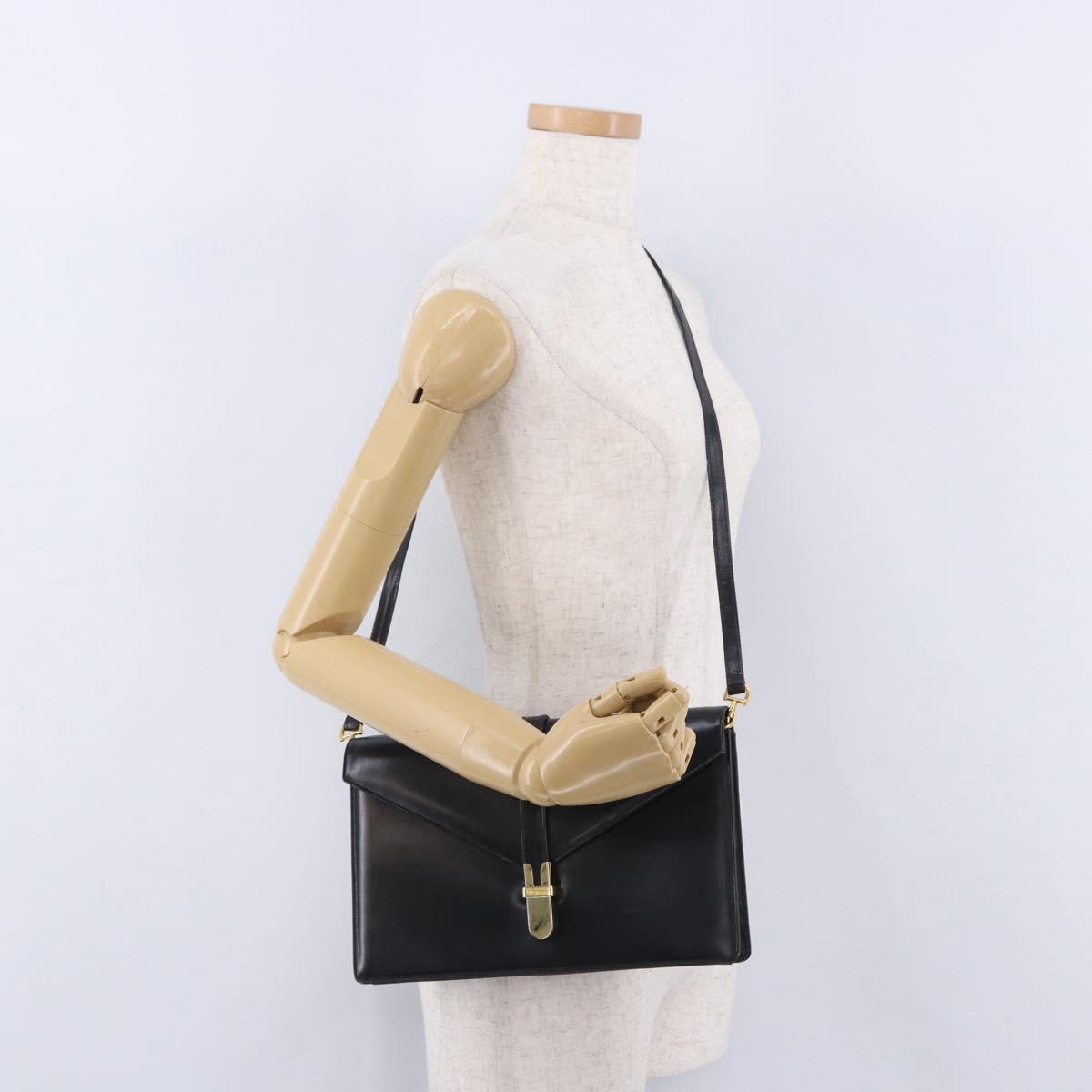Salvatore Ferragamo Shoulder Bag Leather Black Gold Tone Auth ka6079