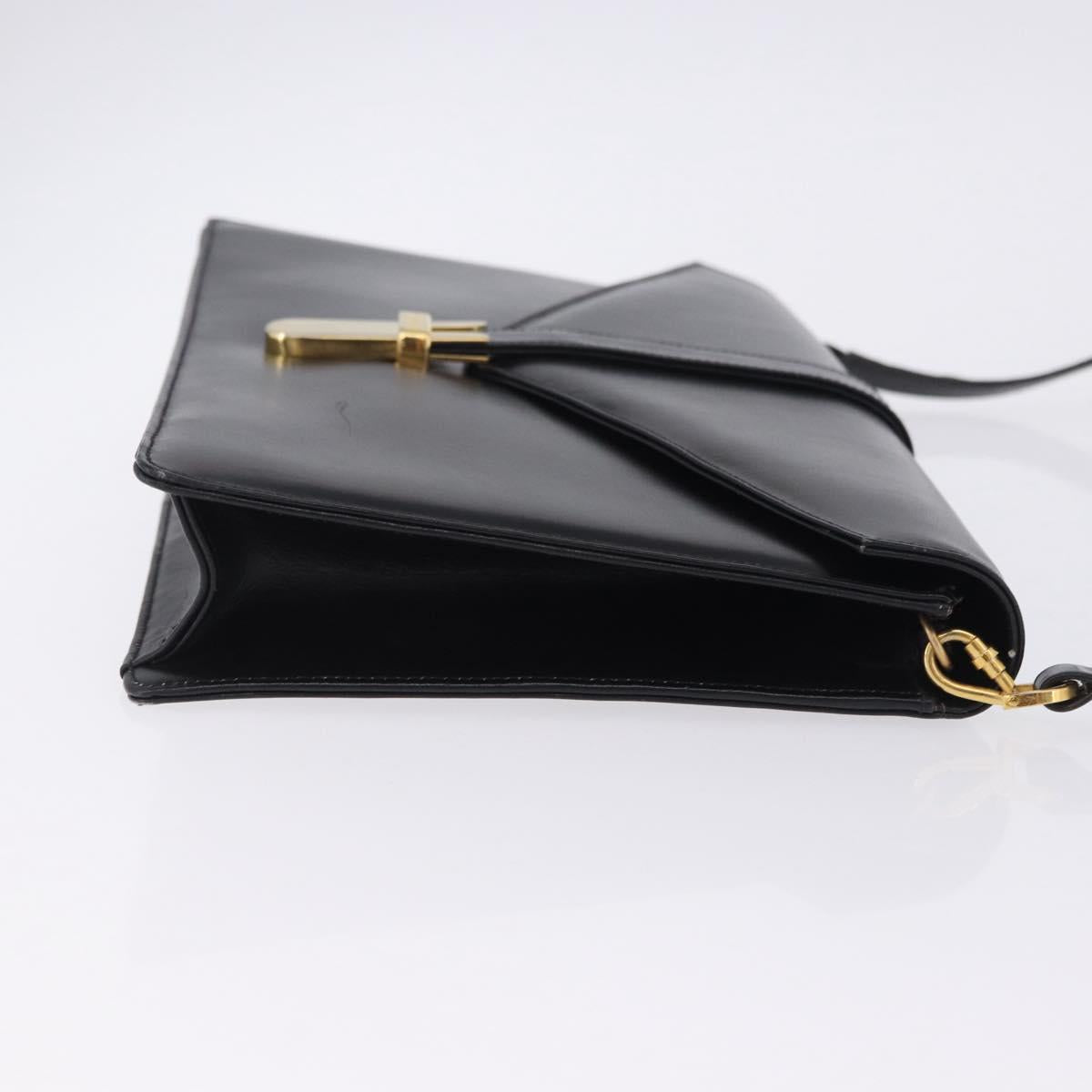 Salvatore Ferragamo Shoulder Bag Leather Black Gold Tone Auth ka6079