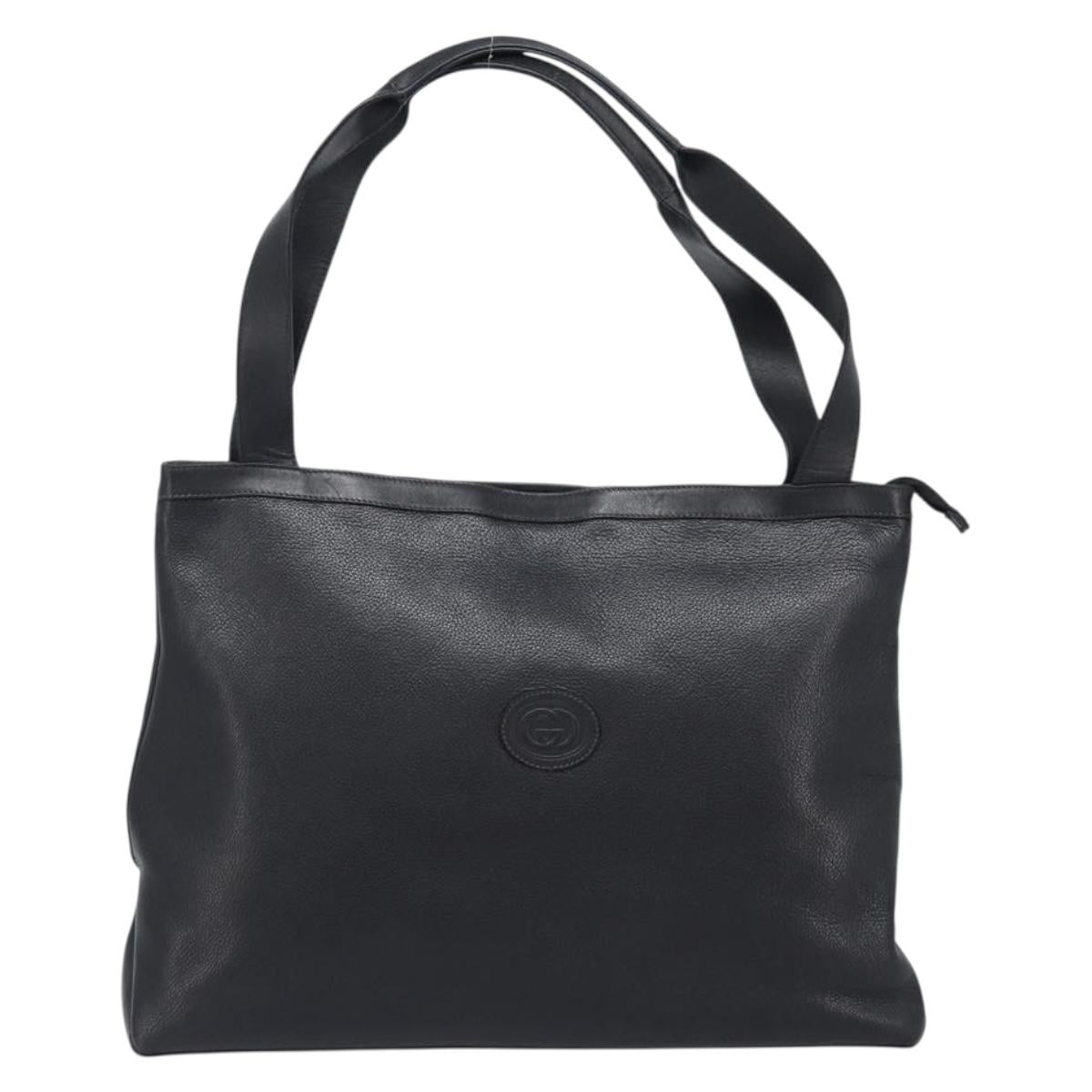 GUCCI Tote Bag Leather Black Gold Tone 001 113 1014 Auth ka6083