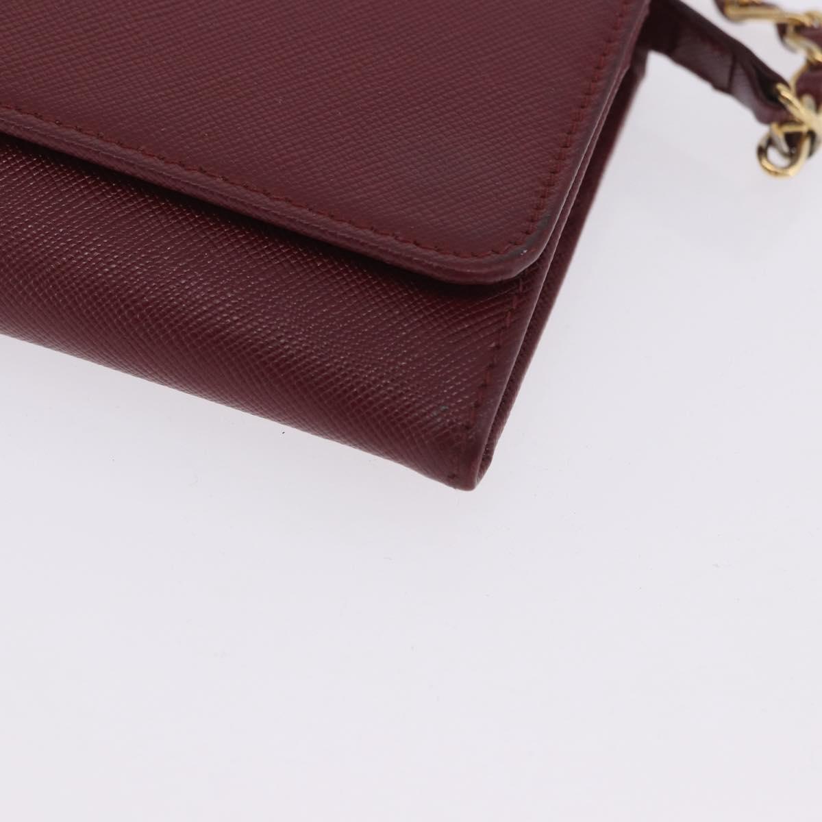 PRADA Chain Shoulder Wallet Saffiano Red Gold Tone Auth ka6091