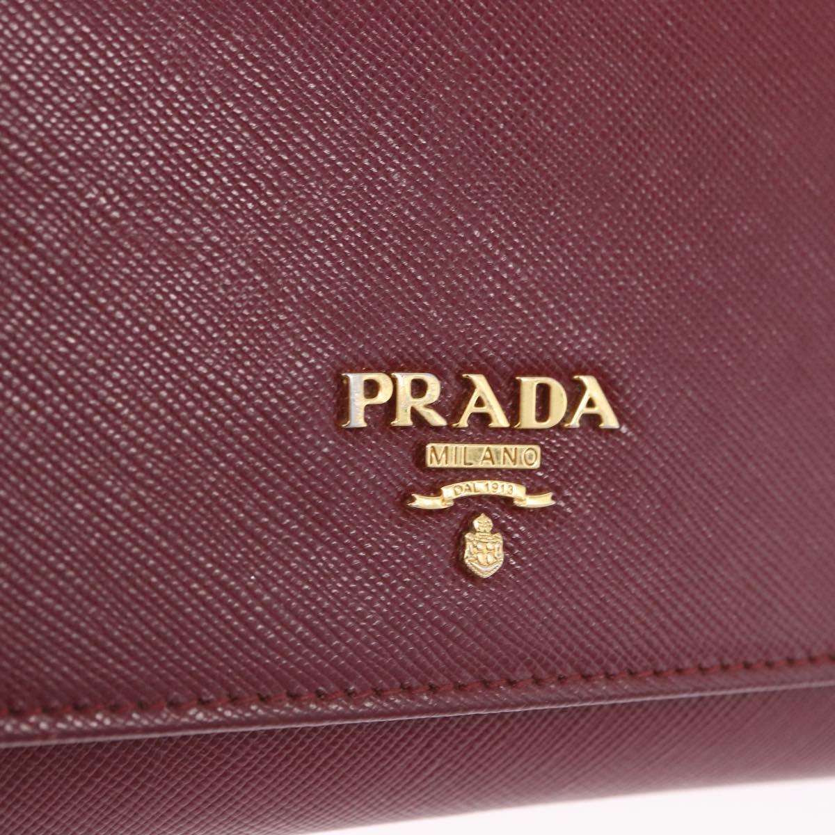 PRADA Chain Shoulder Wallet Saffiano Red Gold Tone Auth ka6091
