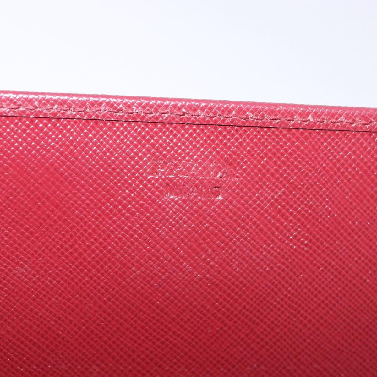PRADA Chain Shoulder Wallet Saffiano Red Gold Tone Auth ka6091
