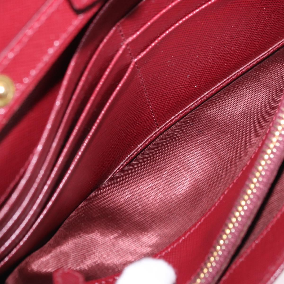PRADA Chain Shoulder Wallet Saffiano Red Gold Tone Auth ka6091