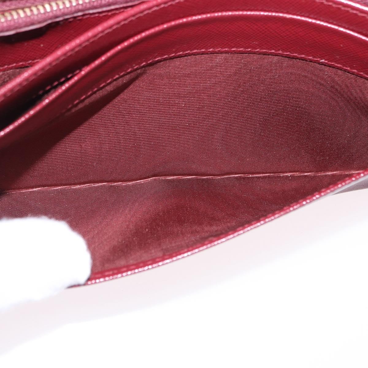PRADA Chain Shoulder Wallet Saffiano Red Gold Tone Auth ka6091