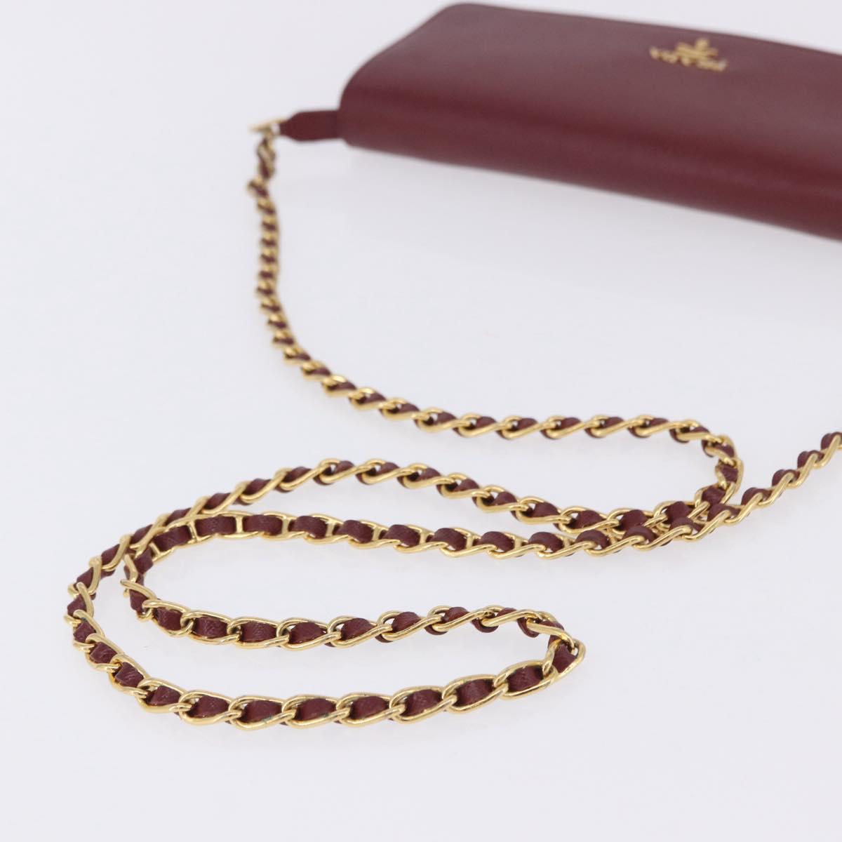 PRADA Chain Shoulder Wallet Saffiano Red Gold Tone Auth ka6091