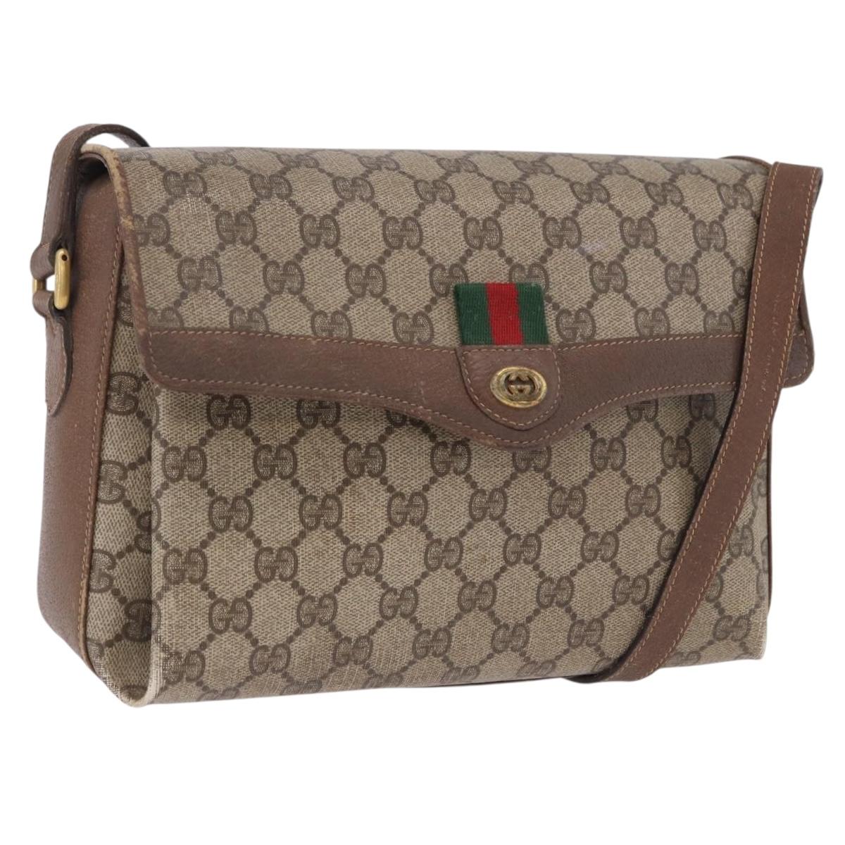 GUCCI GG Supreme Web Sherry Line Shoulder Bag PVC Beige 904 02 084 Auth ka6093