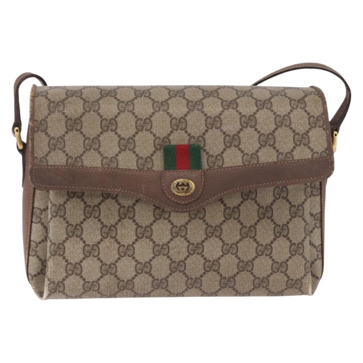 GUCCI GG Supreme Web Sherry Line Shoulder Bag PVC Beige 904 02 084 Auth ka6093