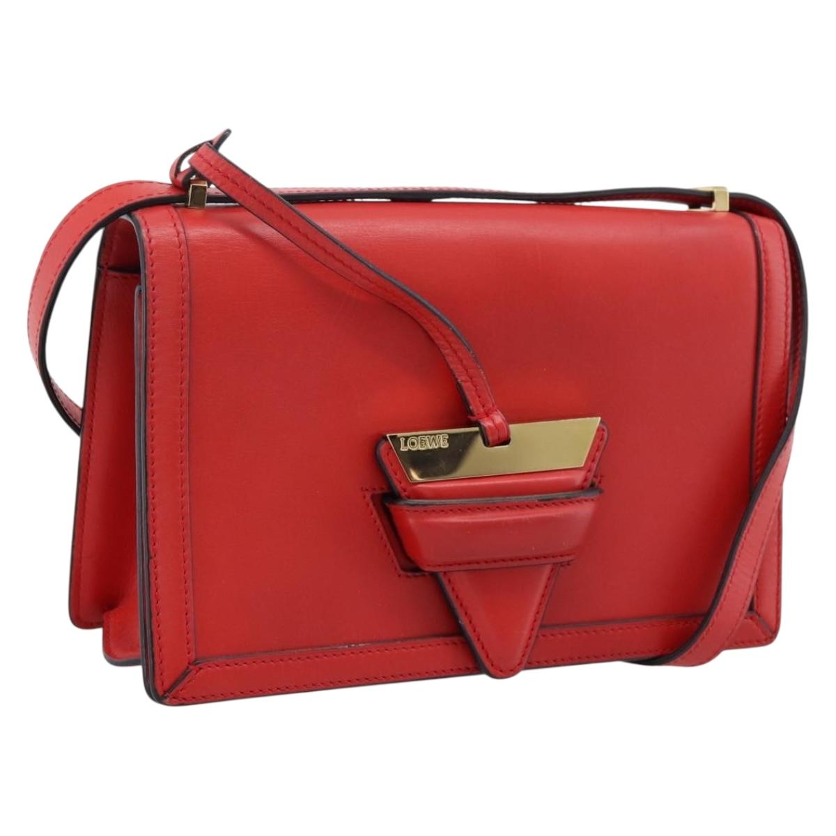 LOEWE Barcelona Shoulder Bag Leather Red Gold Tone Auth ka6094A
