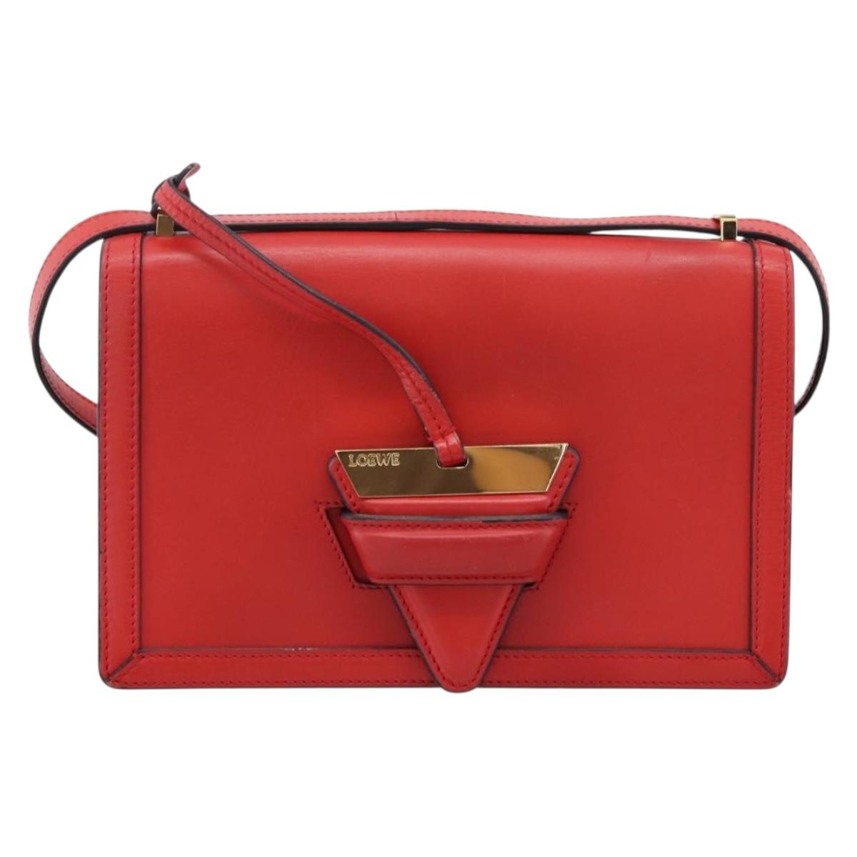 LOEWE Barcelona Shoulder Bag Leather Red Gold Tone Auth ka6094A