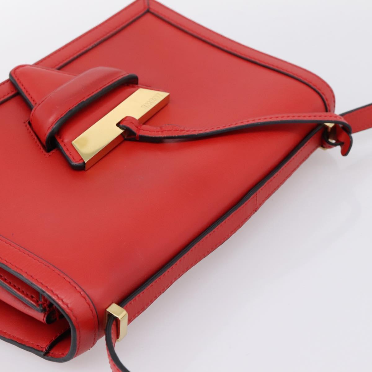 LOEWE Barcelona Shoulder Bag Leather Red Gold Tone Auth ka6094A