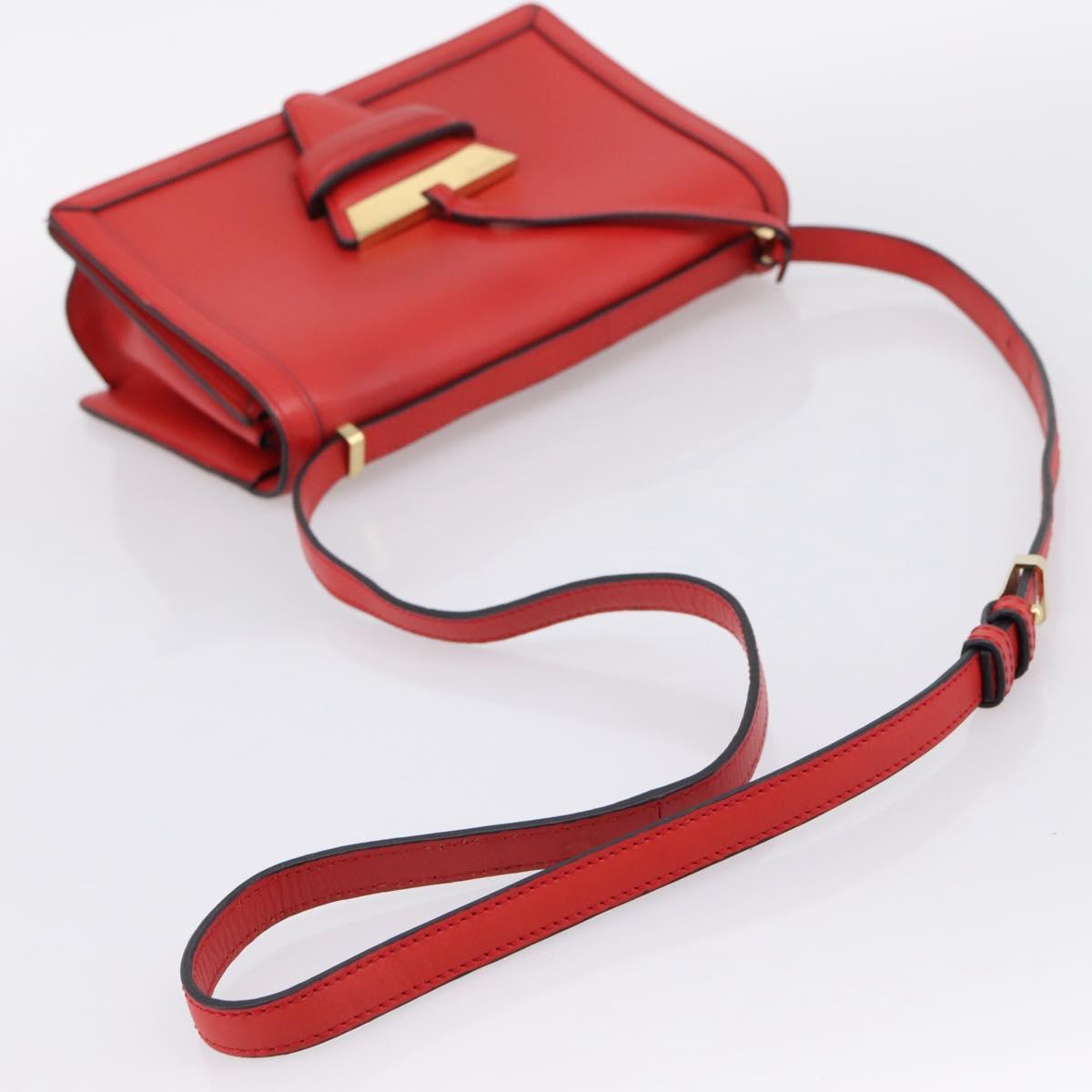 LOEWE Barcelona Shoulder Bag Leather Red Gold Tone Auth ka6094A