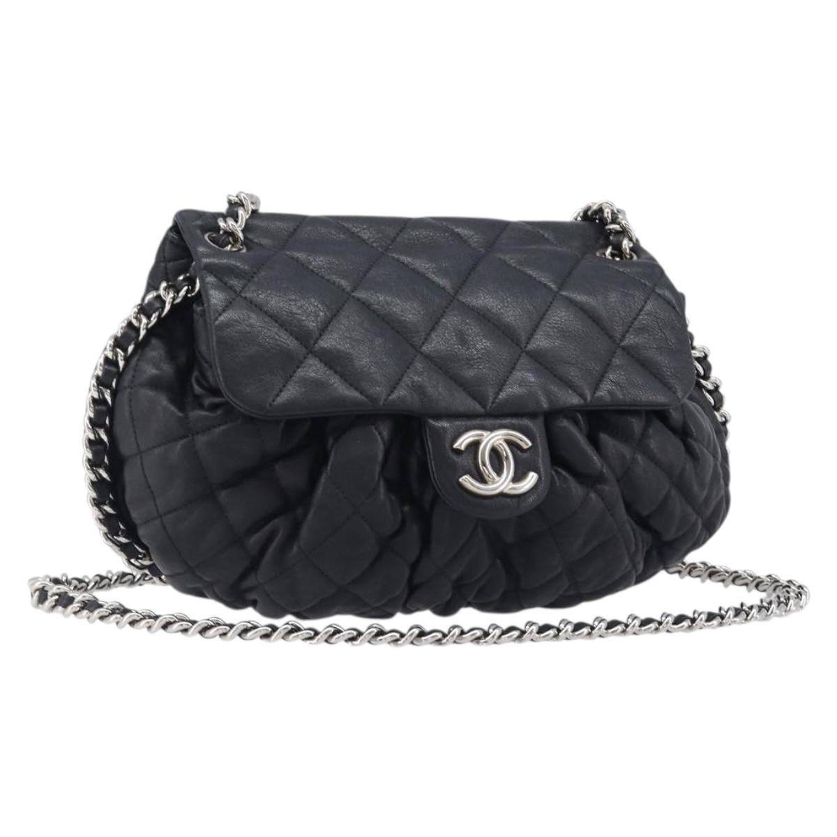 CHANEL Matelasse Chain Shoulder Bag Lamb Skin Black Silver CC Auth ka6097SAV