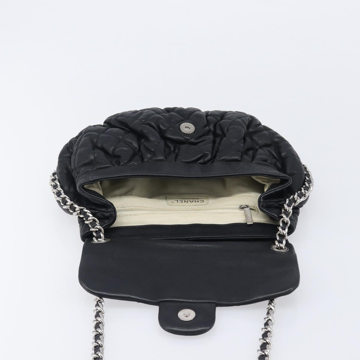 CHANEL Matelasse Chain Shoulder Bag Lamb Skin Black Silver CC Auth ka6097SAV