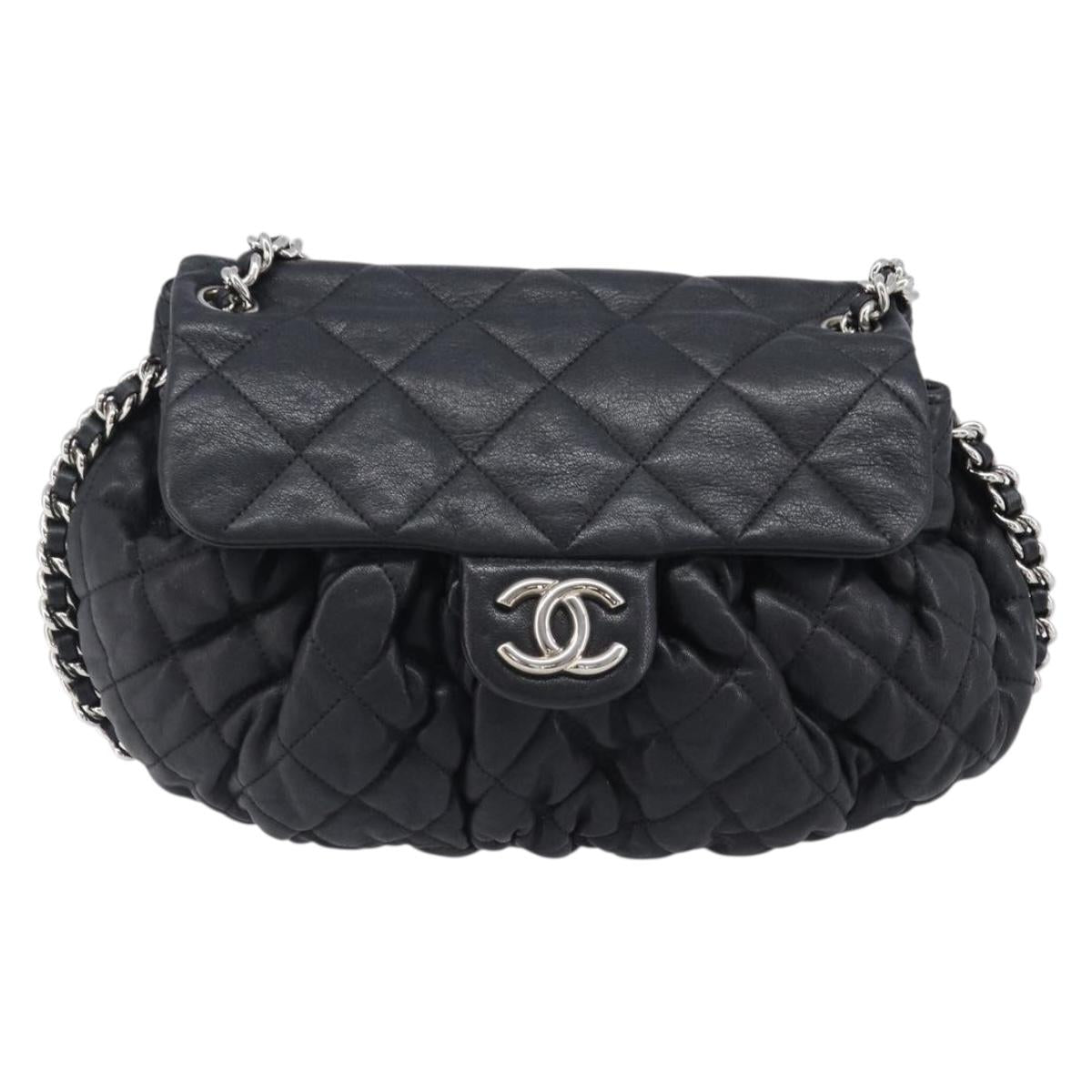 CHANEL Matelasse Chain Shoulder Bag Lamb Skin Black Silver CC Auth ka6097SAV