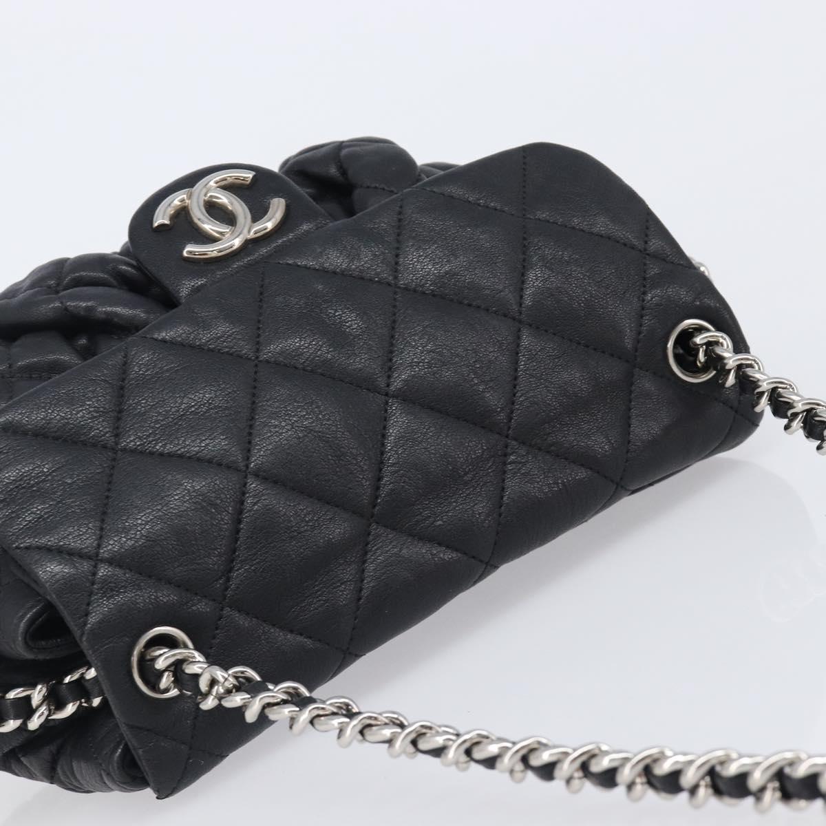 CHANEL Matelasse Chain Shoulder Bag Lamb Skin Black Silver CC Auth ka6097SAV