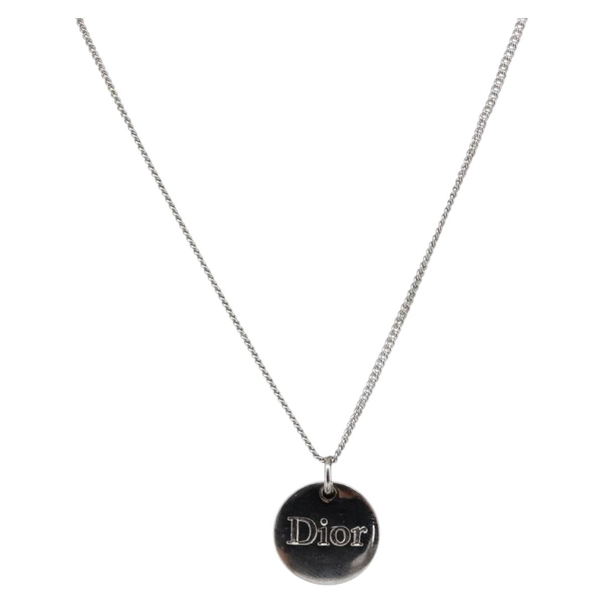 Christian Dior Necklace Metal Silver Auth ka6100