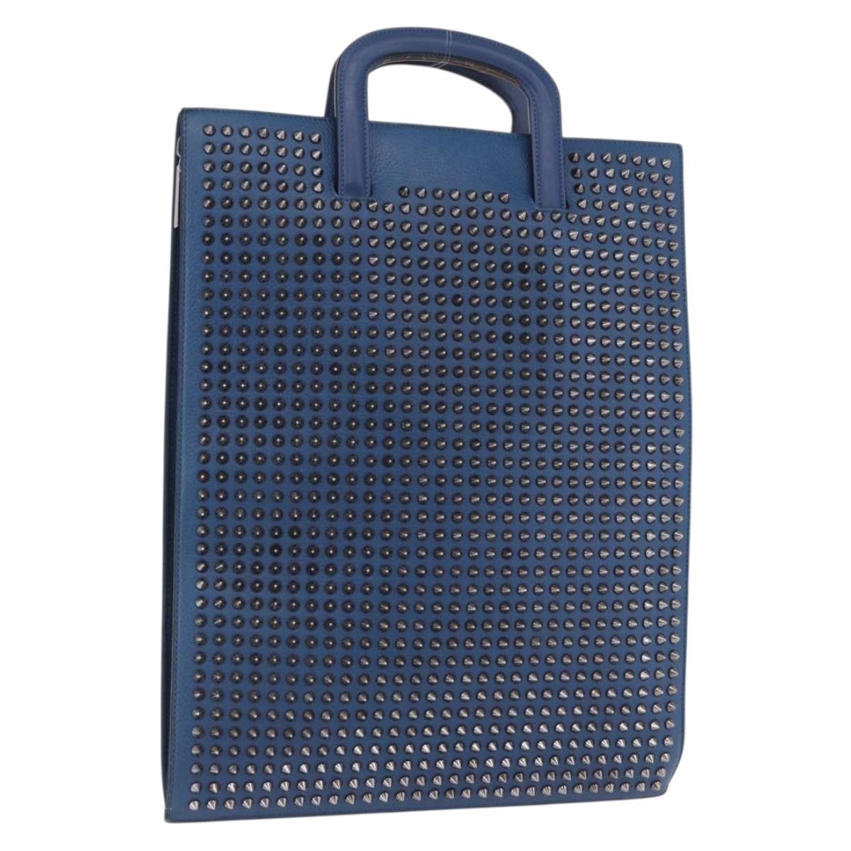 Christian Louboutin Hand Bag Leather Blue Silver Auth ka6102