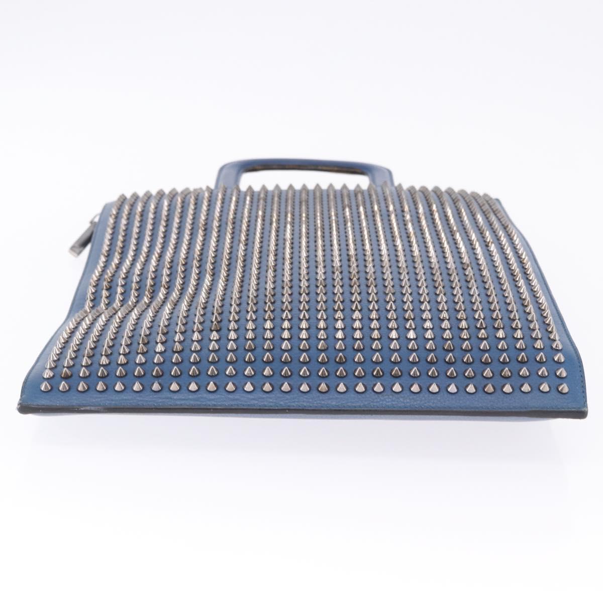 Christian Louboutin Hand Bag Leather Blue Silver Auth ka6102