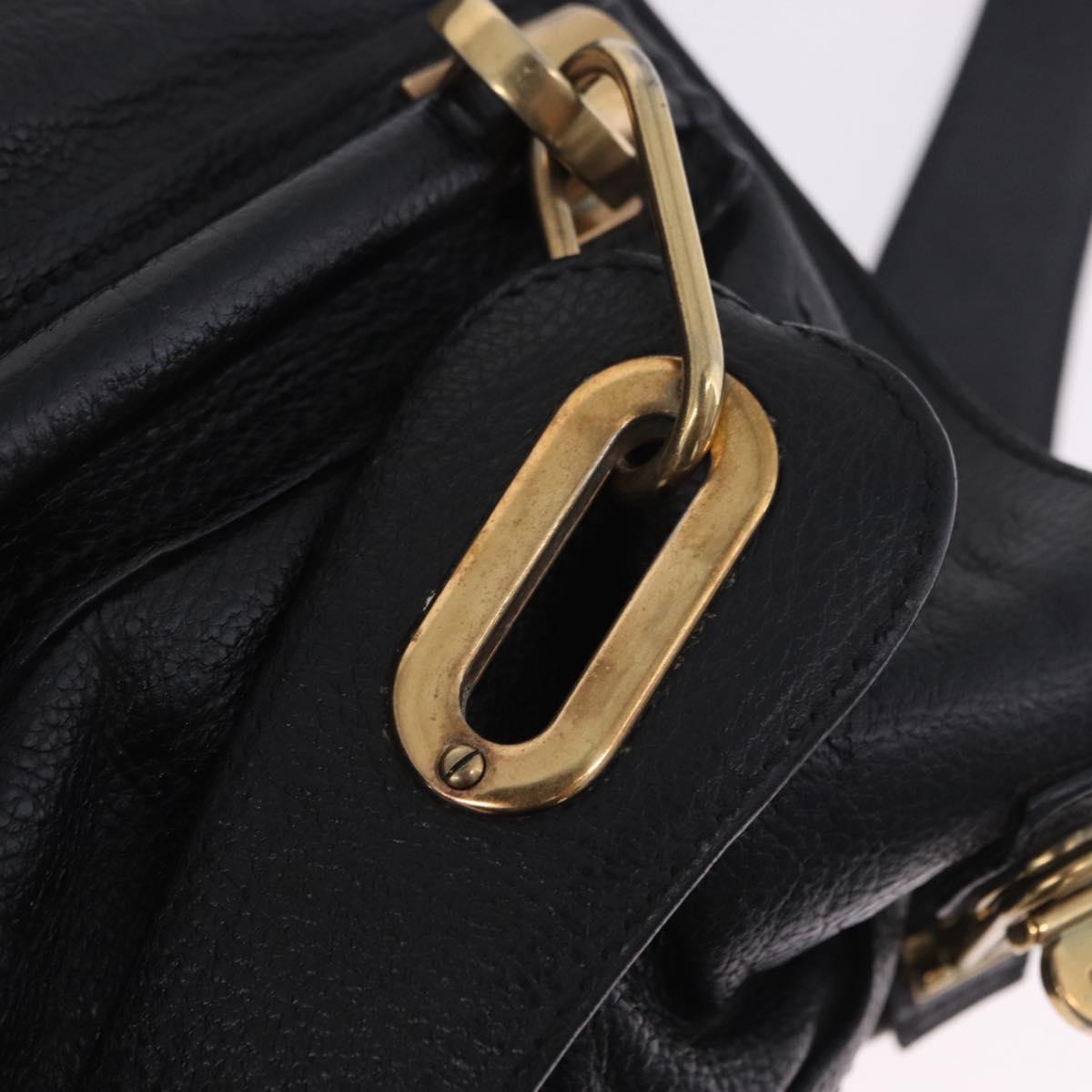 Chloe Paraty Hand Bag Leather Black Gold Tone Auth ka6106
