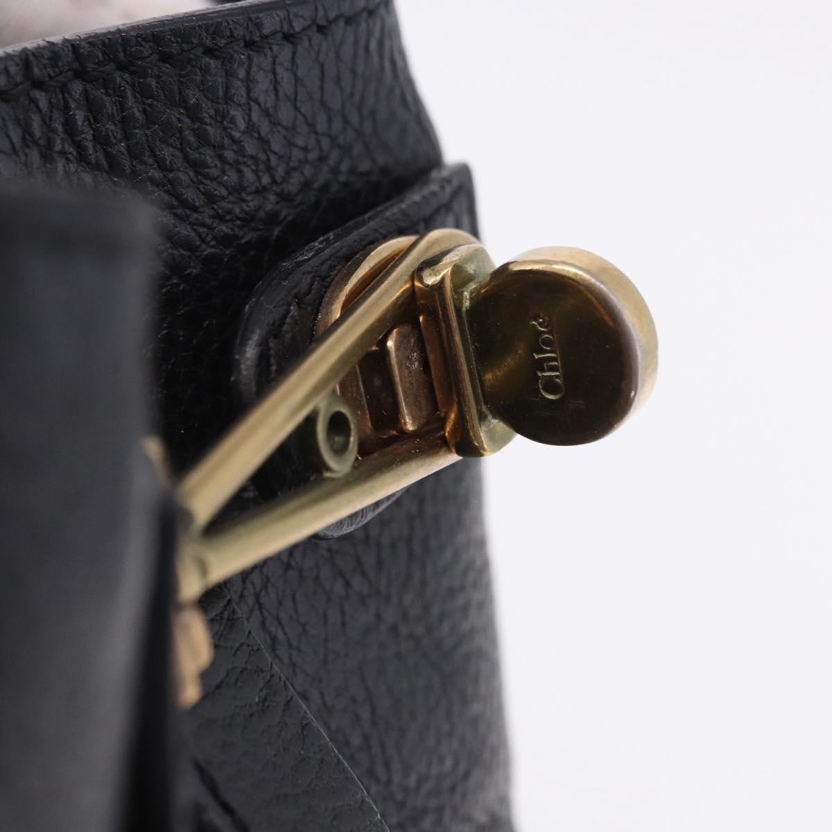Chloe Paraty Hand Bag Leather Black Gold Tone Auth ka6106